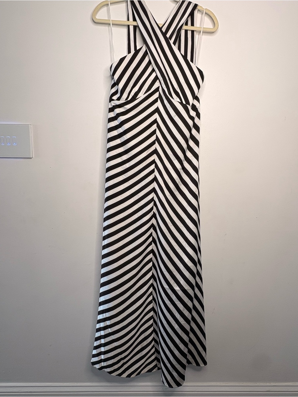 Express Black and White One-Shoulder Striped Maxi Dress
